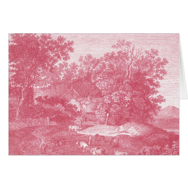 Paisaje pastoral rosado de Toile de Jouy Shabby (Anverso (Horizontal))