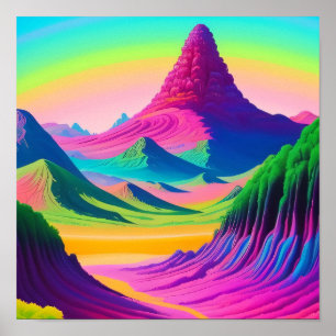 Paisaje Psicodélico Arte Montaña Verde Rosa 
