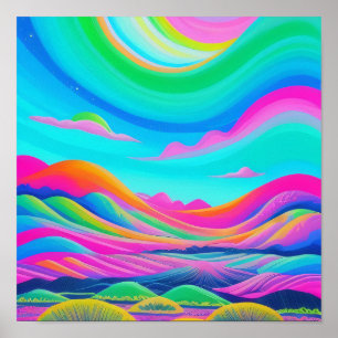 Paisaje psicodélico Arte verde rosa