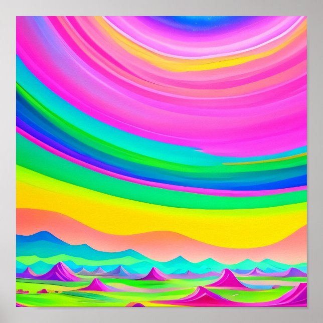 Paisaje Psicodélico Arte Verde Rosa  (Frente)