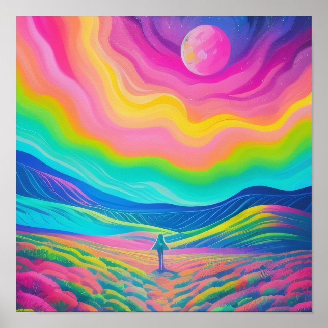 Paisaje Psicodélico Pintado Arte Verde Rosa (Frente)