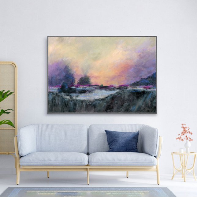 Paisaje Purple Horizon Sunset Resumen Arte (Purple Horizon Landscape Sunset Wall Art Poster in large size. Frame is excluded in the purchase. )