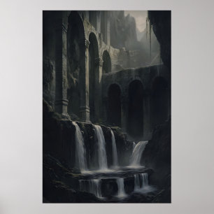 Paisaje Rústico Antiguo con Cascadas Arte Imprimib