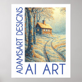 Paisaje sereno de cabaña de invierno arte de IA
