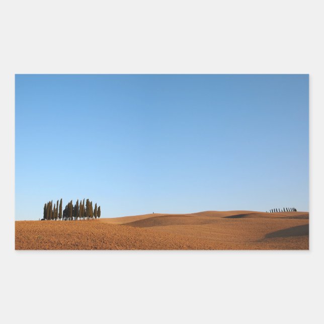 Paisaje toscano con árboles en pegatina panorámica (Anverso)