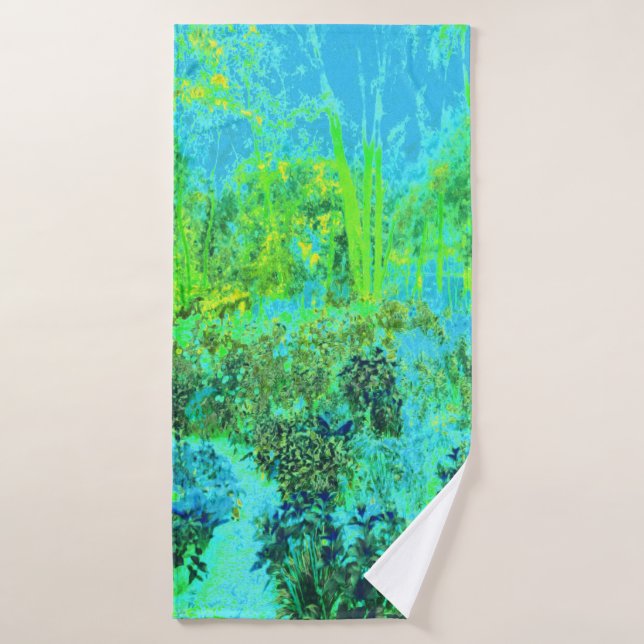Paisaje Trippy Lime Green y Blue Garden (Toalla de baño)