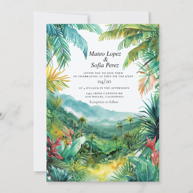 Paisaje tropical Invitación a la boda de Bali (Anverso)