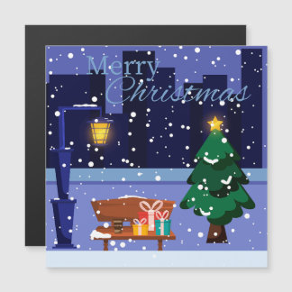 paisaje urbano de Navidad con farola, árbol y rega