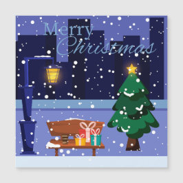 paisaje urbano de Navidad con farola, árbol y rega