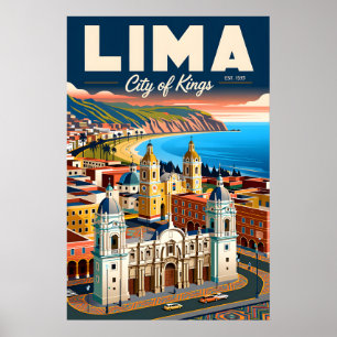 Paisaje urbano vintage de Lima Perú Póster de viaj