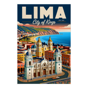 Paisaje urbano vintage de Lima Perú Póster de viaj