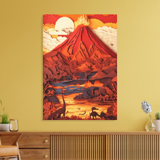Paisaje volcánico prehistórico en arte de recorte