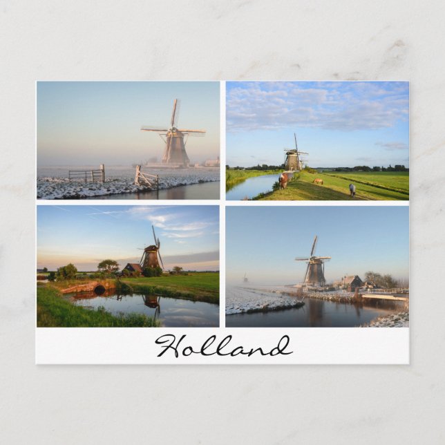 Paisajes con molinos de viento en la postal holand (Anverso)