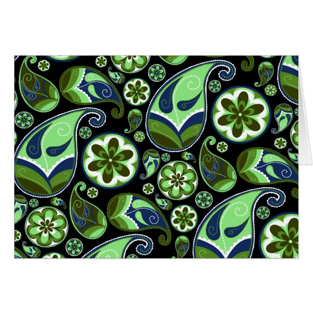 Paisley azul y verde en negro (Anverso (Horizontal))