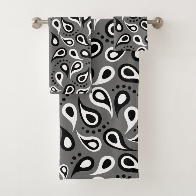 Paisley blanco y negro moderna en gris (In situ)