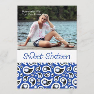 Paisley Blueberry Sweet 16 Invitaciones