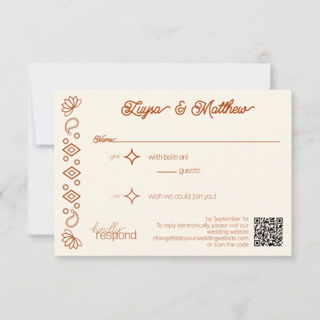 Paisley Diamond Western Rust Ivory QR Código RSVP (Anverso)