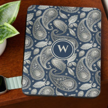 Paisley en Azul Marino y Elegante Monograma de Pla
