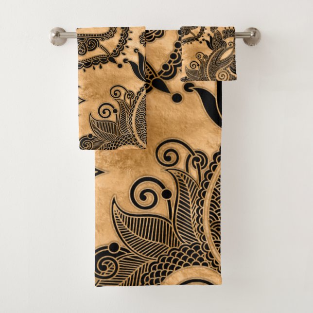 Paisley Floral  Ornament - Black and Pastel Gold (In situ)