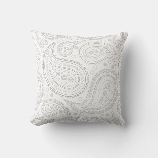 Paisley gris sobre Cojín decorativo blanco (Anverso)