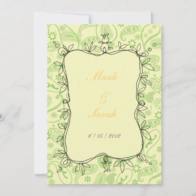 Paisley Vines Green Invitación (Anverso)