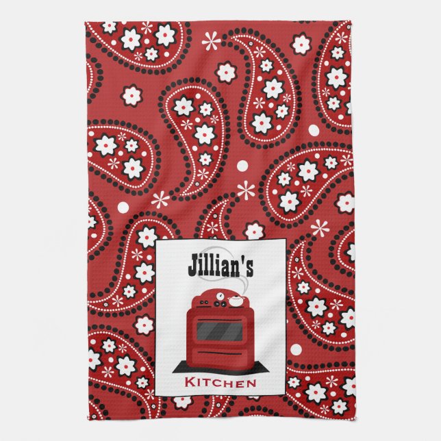 Paisley y toalla de cocina personalizada estufa (Vertical)