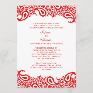 Paisleys Elegante Boda Indio Invitación plana