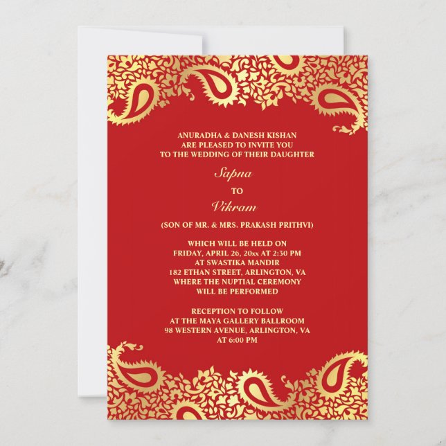 Paisleys Elegante Boda Indio Invitación plana (Anverso)