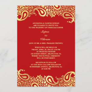 Paisleys Elegante Boda Indio Invitación plana