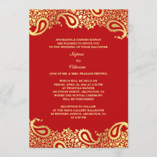 Paisleys Elegante Boda Indio Invitación plana