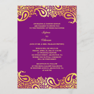 Paisleys Elegante Boda Indio Invitación plana