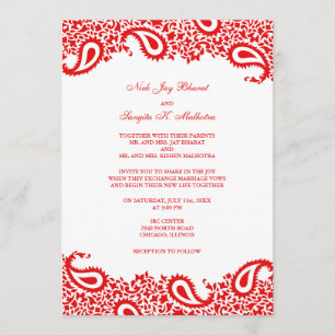 Paisleys Elegante Boda Indio Invitación plana