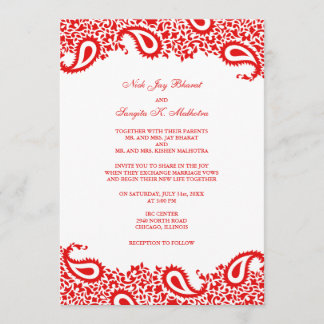 Paisleys Elegante Boda Indio Invitación plana