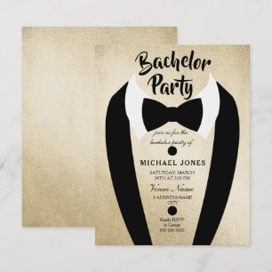 Pajarita de Tuxedo Dorado Invitación para Despedid