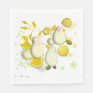 Pajarito Agapornis con limones servilleta de papel