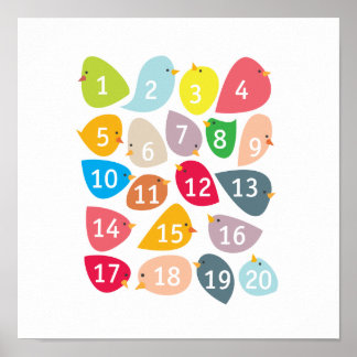 Pajaritos numerados. Decoración de guardería.