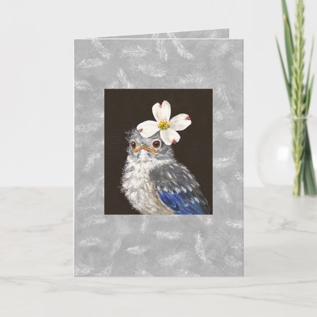 pájaro azul bebé con tarjeta de fondo de pluma (Anverso)