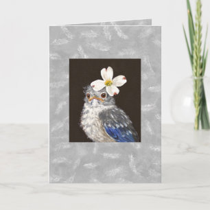 pájaro azul bebé con tarjeta de fondo de pluma