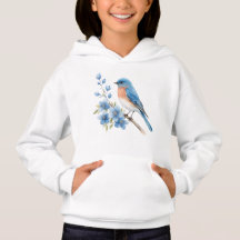 Pájaro azul con flores azules
