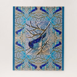 Pájaro azul de montaña en rompecabezas de nieve