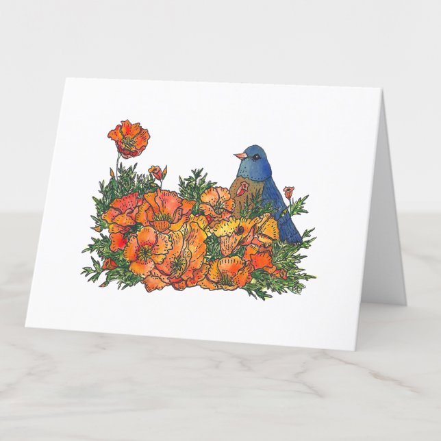 Pájaro azul en la tarjeta acuarela de flores de am (Subido por el creador)