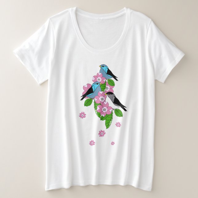 Pájaro azul, flores folclóricas primaverales, fron (Anverso del diseño)