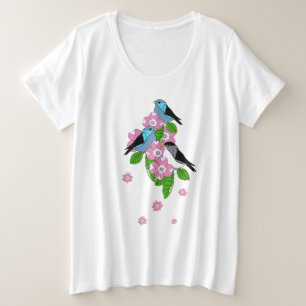Pájaro azul, flores folclóricas primaverales, sólo