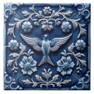 Pájaro azul índigo Azulejo portugués de Lisboa