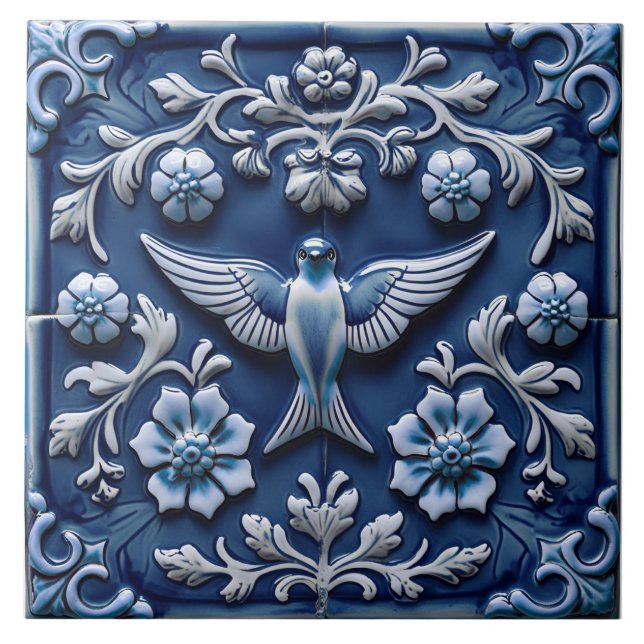 Pájaro azul índigo Azulejo portugués de Lisboa (Frente)