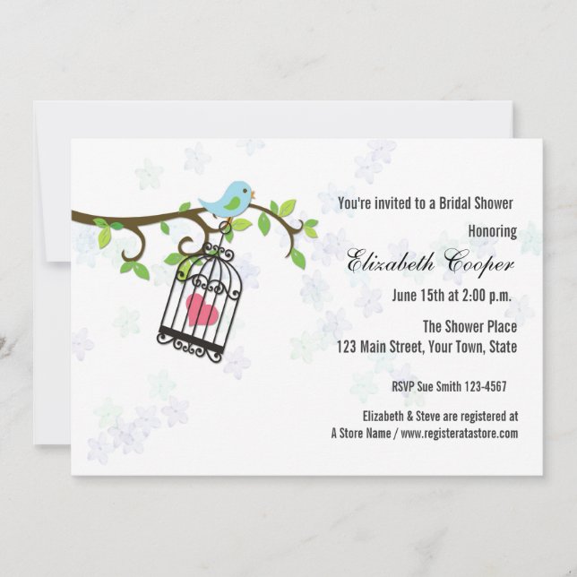 Pájaro azul, jaula de pájaros, invitación de la (Anverso)