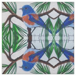 Pájaro azul occidental en tela de pino