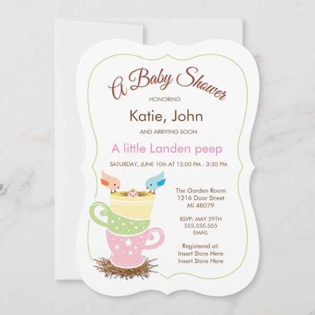 Pájaro bebé| Invitación de Chica Baby Shower (Anverso)
