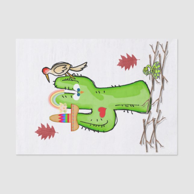 Pájaro Cactus de papel de tejidos (Anverso)