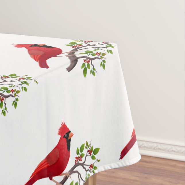 Pájaro cardenal rojo sobre mantel blanco (In Situ)